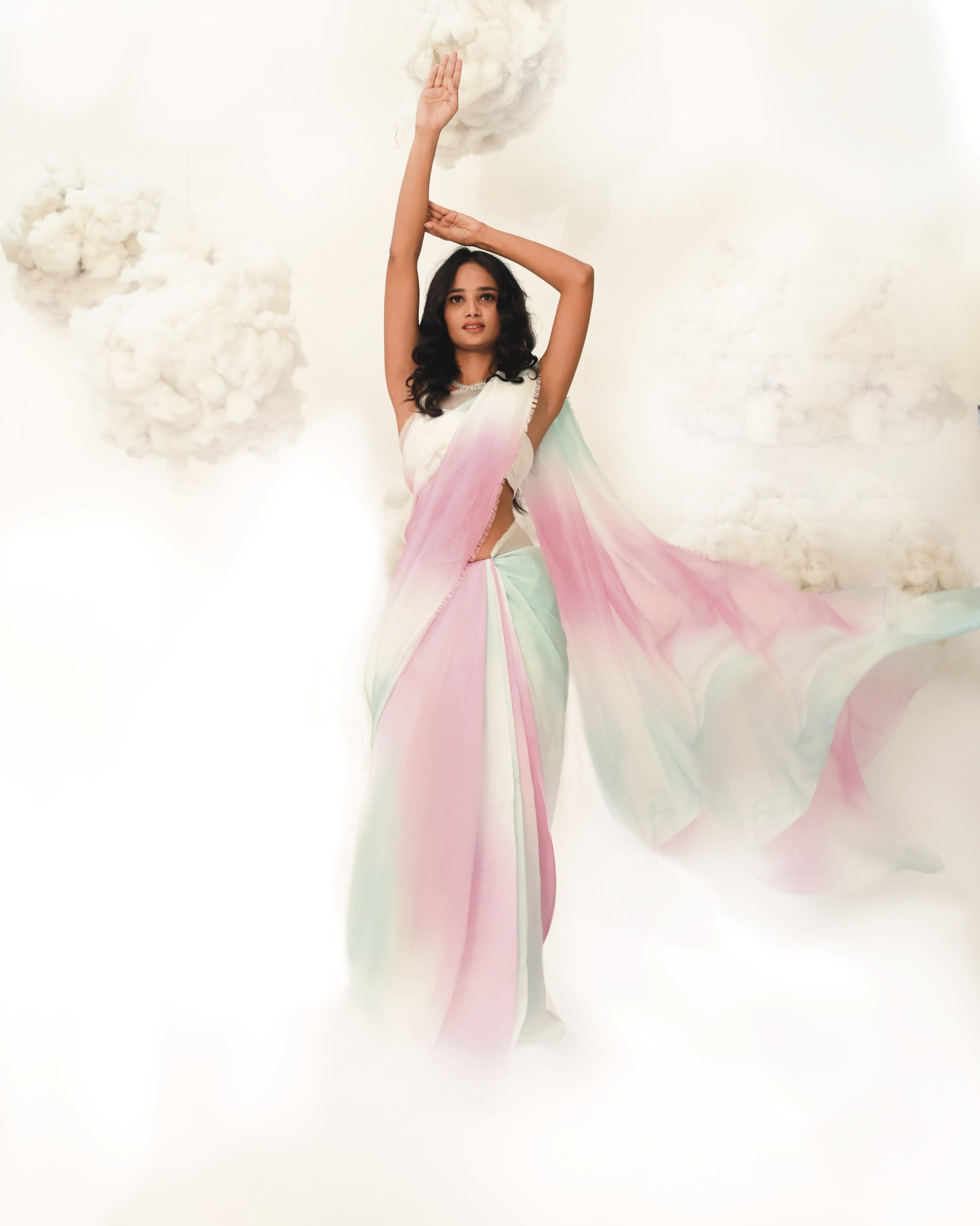 PURN PUSHP COTTON CANDY OMBRE PINK BLUE DESIGNER SAREE