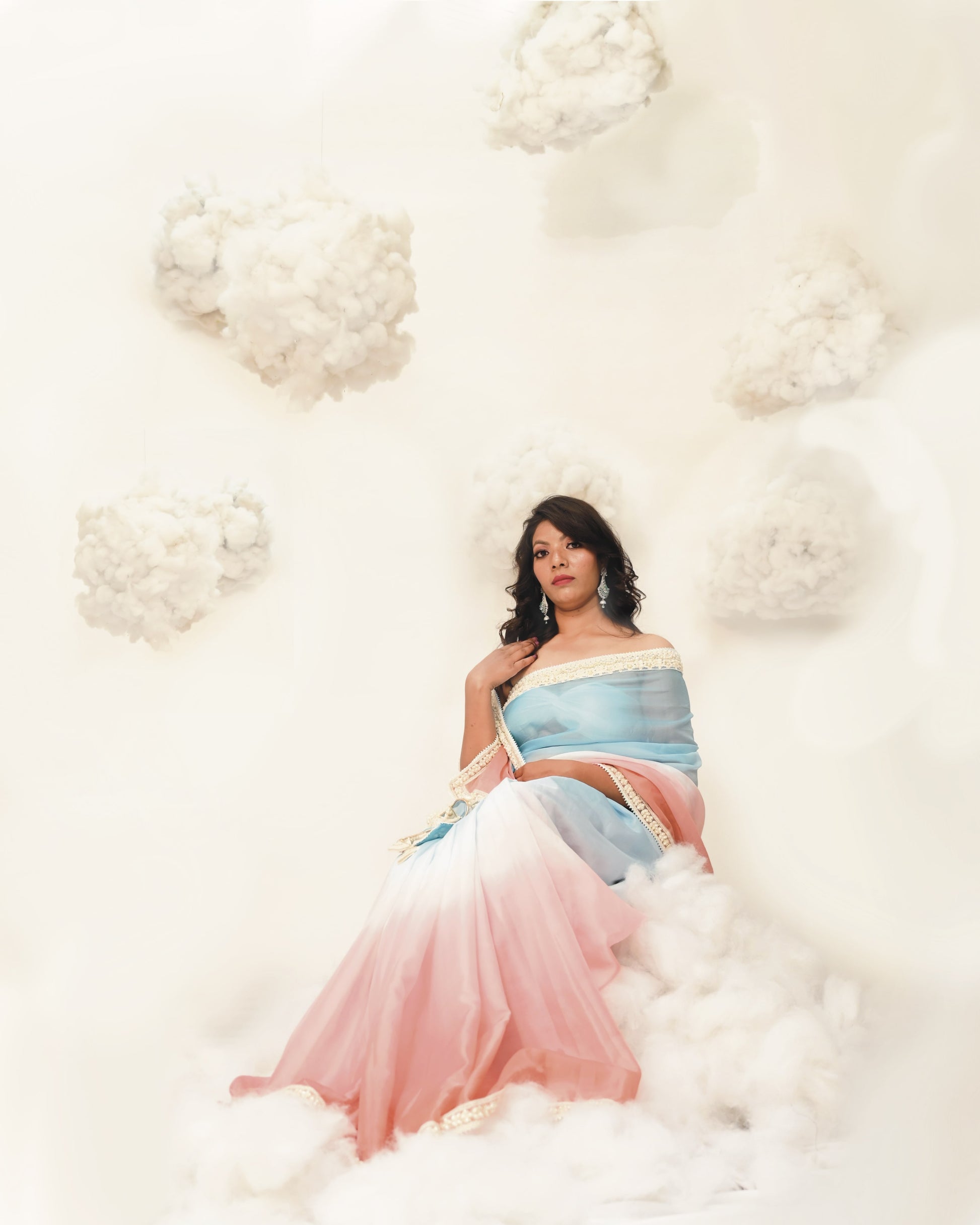 PURN PUSHP COTTON CANDY OMBRE PINK BLUE DIP DYE SAREE