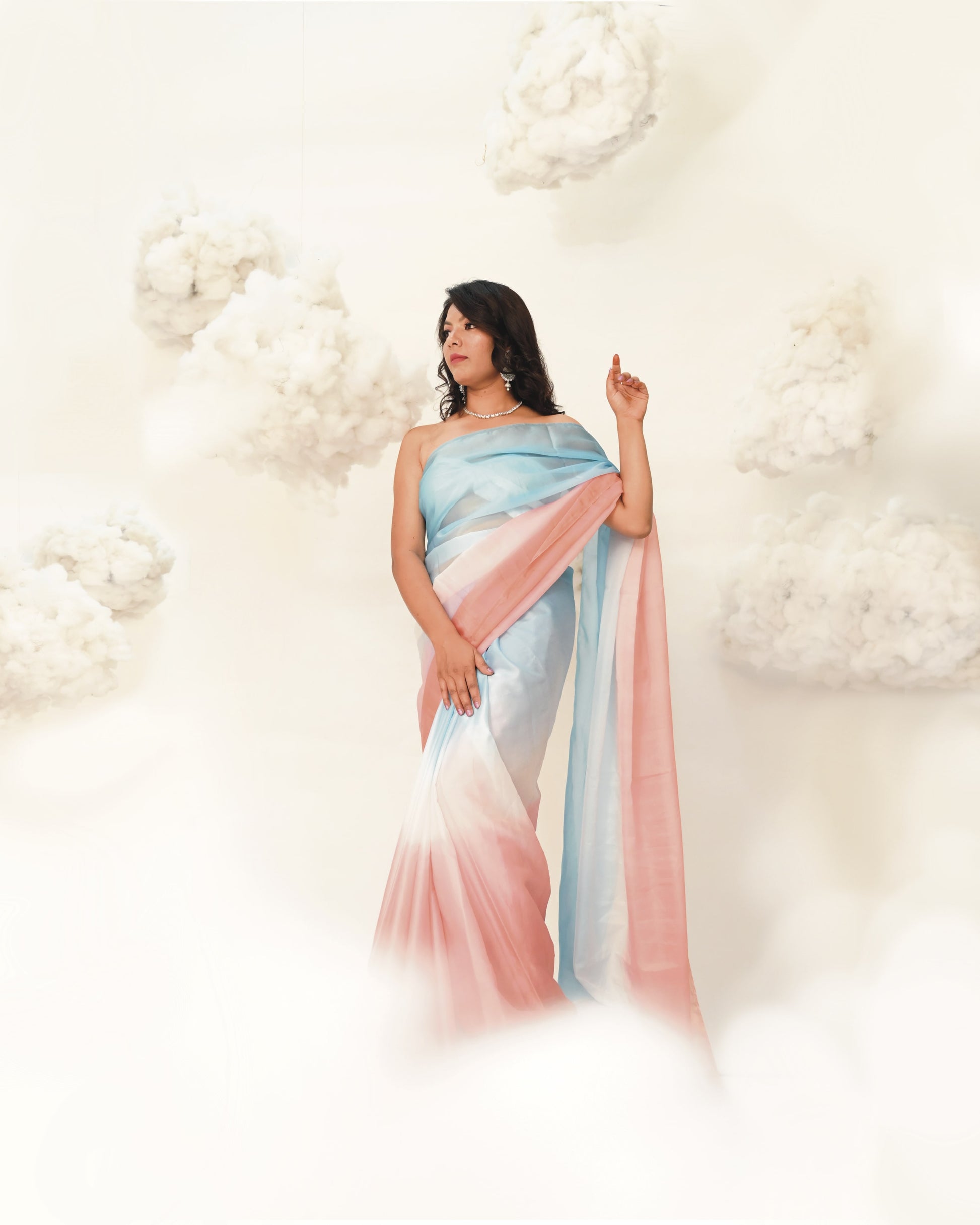 PURN PUSHP COTTON CANDY OMBRE PINK BLUE DIP DYE SAREE