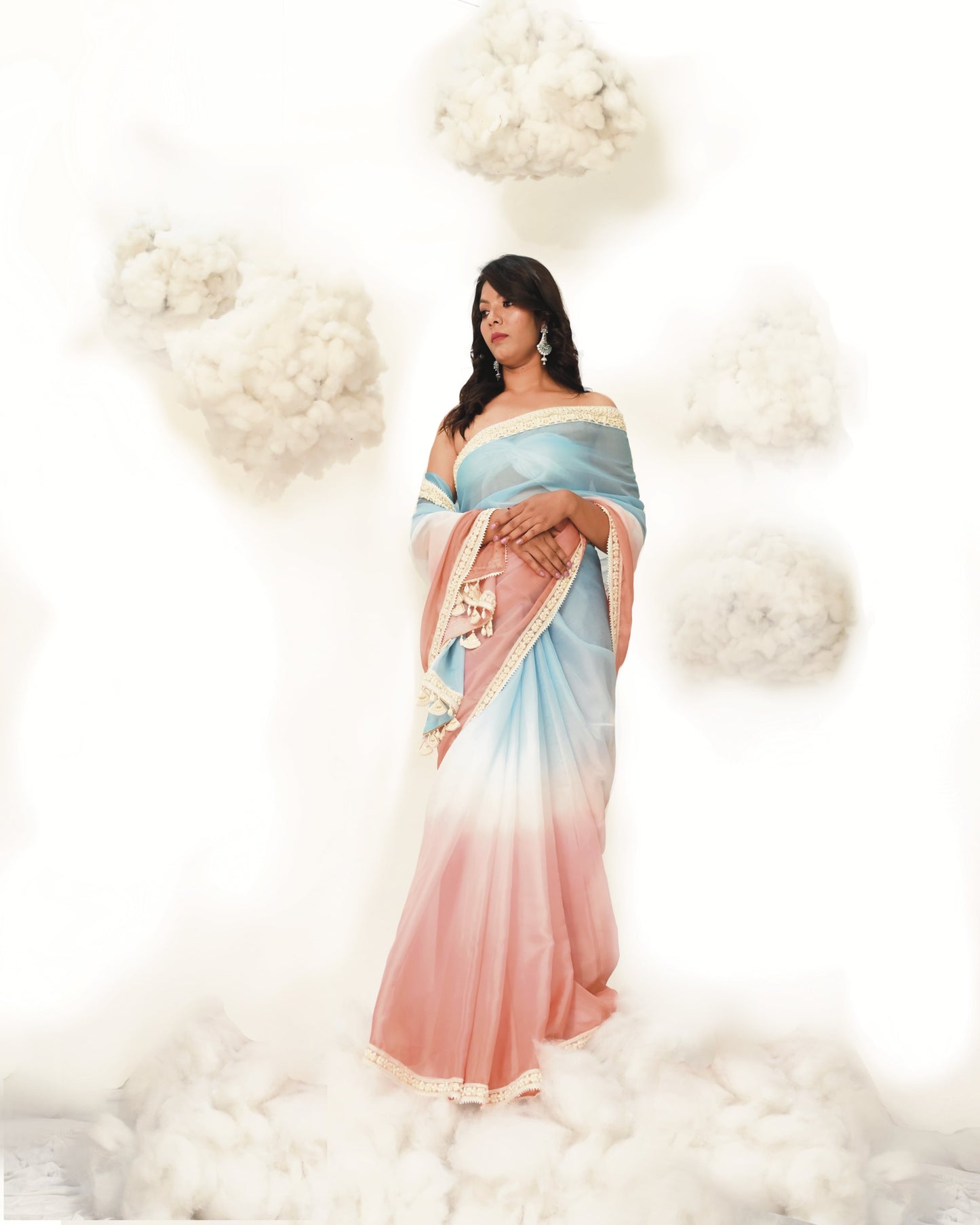 PURN PUSHP COTTON CANDY OMBRE PINK BLUE DIP DYE SAREE