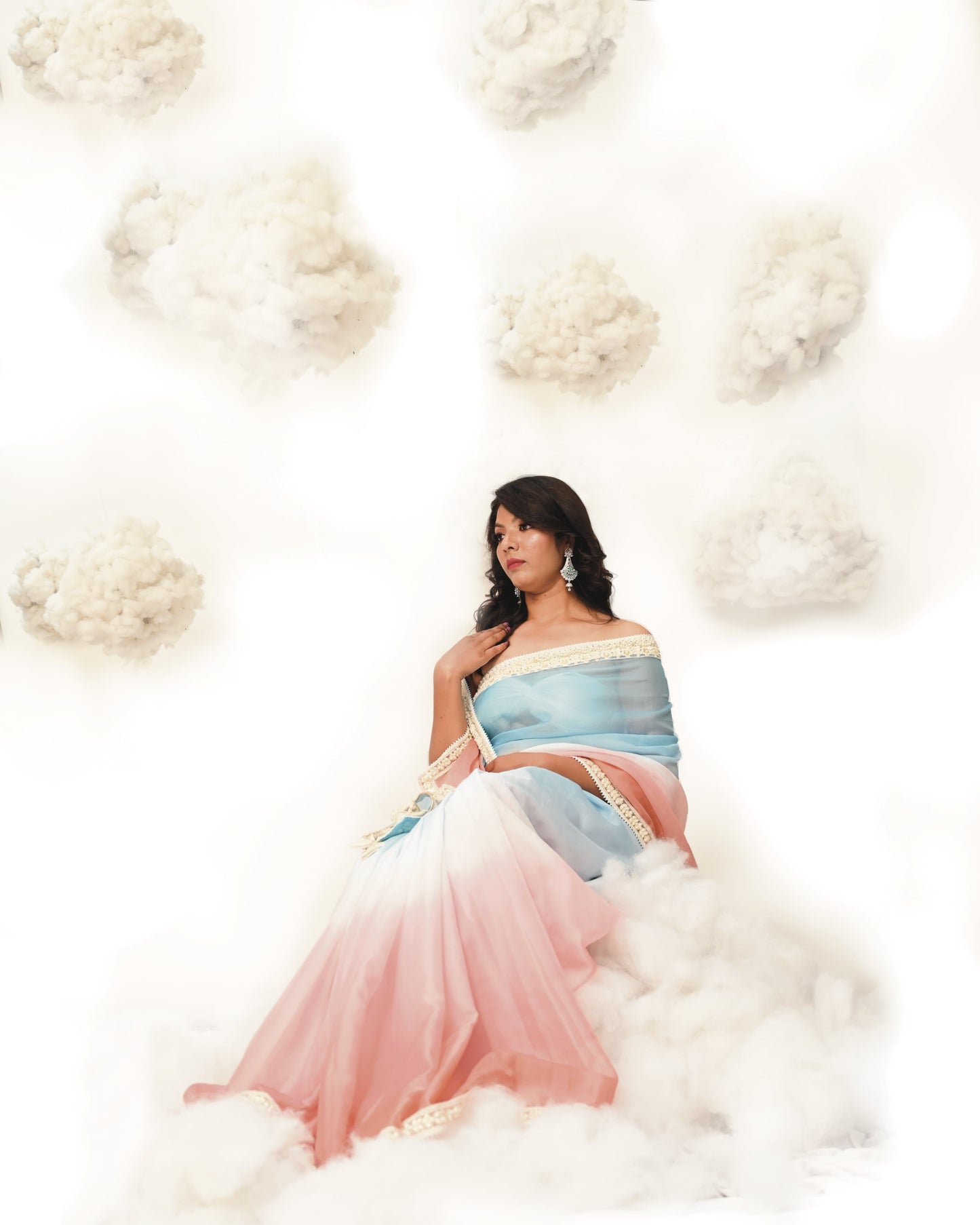 PURN PUSHP COTTON CANDY OMBRE PINK BLUE DIP DYE SAREE